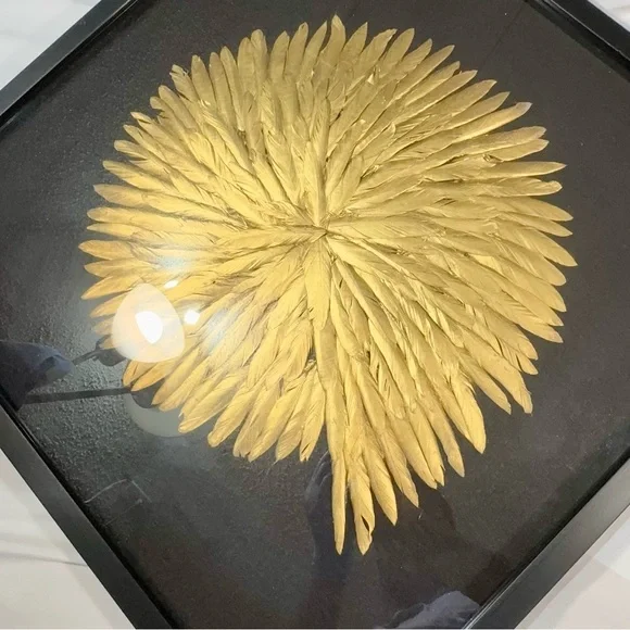 Signed Gold Feather Burst 24x24 Shadow Box Wall Art 1991 Feather Collection